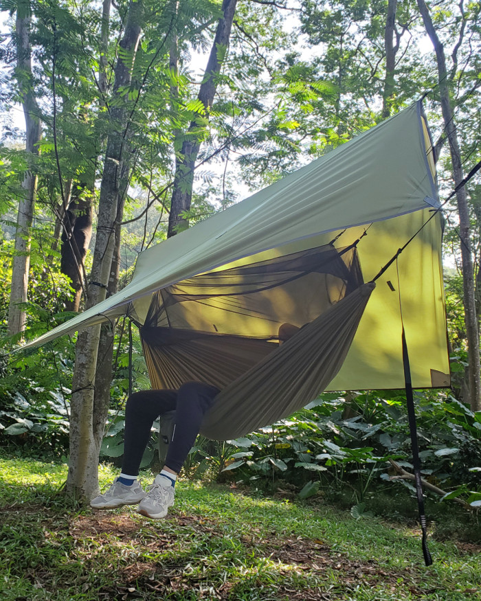 Sunyear Camping Hammock with Rain Fly and Net - Outdoor Hammock Accessories-Double Hammock Tent for Outside-Keep Side Wind&Rain-Large and Heavy Duty (106×55 in)