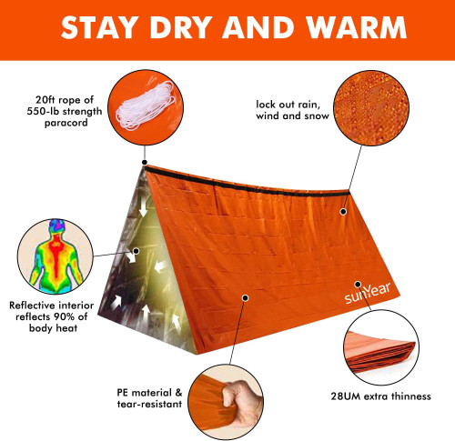 Sunyear Survival Tent, Emergency Tent Survival Shelter Use as Lightweight Blanket Sleeping Bag Survival Gear for Camping, Hiking, Outdoor, Activities