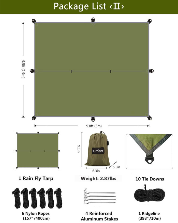 Sunyear Camping Hammock with Rain Fly Tent | Easy Assembly, Waterproof Camping Hammock with Net and Protective Cover | Comprehensive Camping Kit| Sturdy, UV Resistant Hammock and Tent