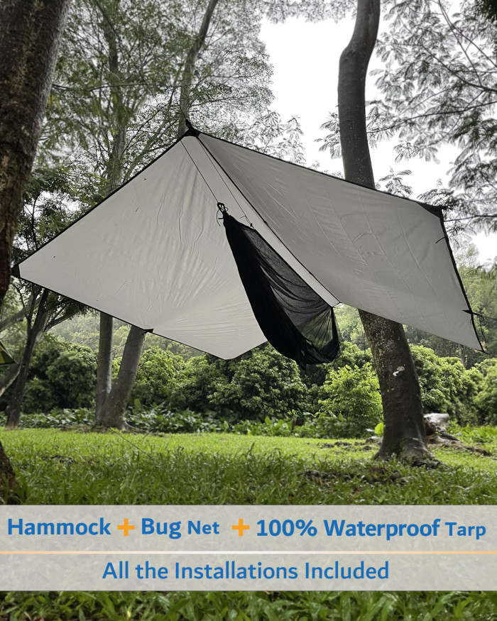 Sunyear Camping Hammock with Rain Fly Tent | Easy Assembly, Waterproof Camping Hammock with Net and Protective Cover | Comprehensive Camping Kit| Sturdy, UV Resistant Hammock and Tent