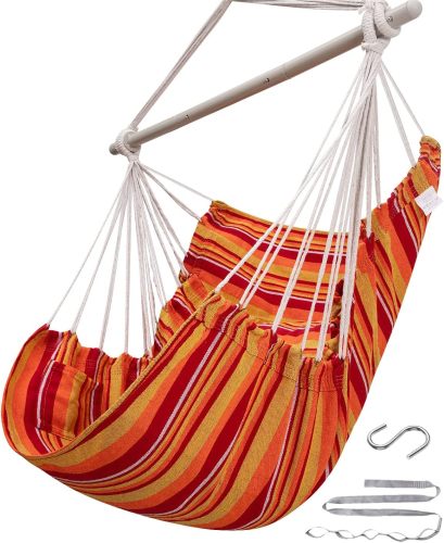 Hammock Chair Swing (500 lbs Max) - Hanging Hammock Chair Rope Swing for Outdoor Patio, Bedroom, Porch, Deck - Indoor and Outdoor - Sturdy Steel Bar with Anti-Slip Safety Rings (NO Cushion)
