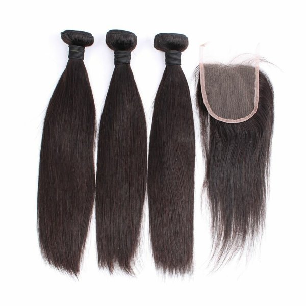 US$ 124.60 - Silky straight 3 bundles with 4x4 closure free part,middle ...