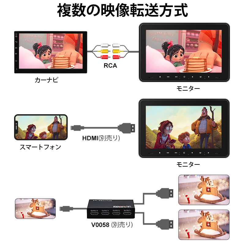 フロントスピーカー 9インチIPS高画質液晶搭載 後部座席用DVD内蔵