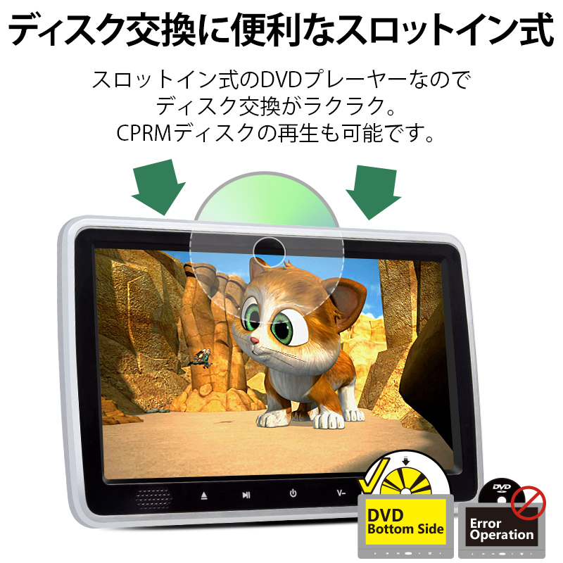 カーモニター 後部座席 DVD内蔵 10.1インチ大画面 フロントスピーカー HDMI CPRM DVDプレイヤー 車載 ヘッドレストモニター (L0323J)