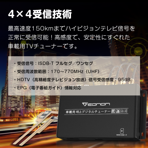 地デジチューナー 車載用 DC12V 24V HDMI 4×4ワンセグ/フルセグ自動切換 高