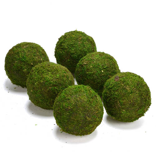 Decorative Ball Natural Green Moss Ball Handmade, 3.5 Inch, Set of 6