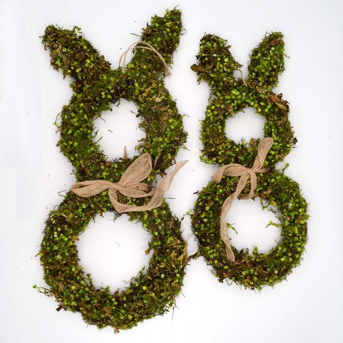 Large Moss Bunny Rabbit Wreath, Easter Springtime Twig Wreath for Country Farmhouse
