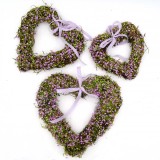 Faux Green Moss Hearts, Wreath with Ribbon, Great for Woodland Wedding Decor
