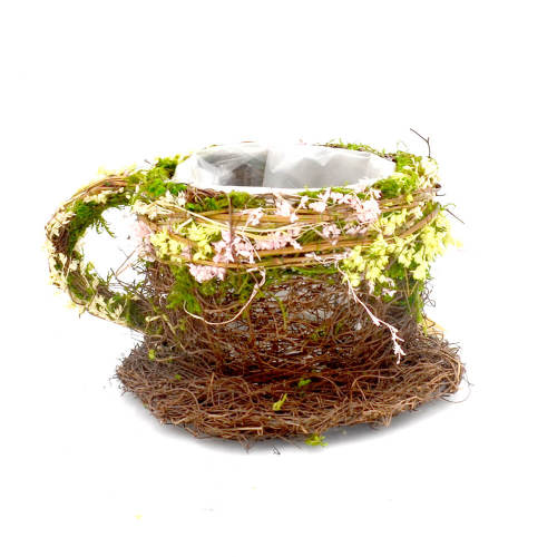 Preserved Moss Teacup Planter Box with Natural Twig Holder