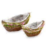 Set of 2 | Oval Boat Shape Natural Twig Centerpiece Planter Baskets for Window Decor, 12Inch