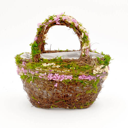 Set of 2 | Rustic Twig Purse Flower Basket Planter for Wedding, 9Inch