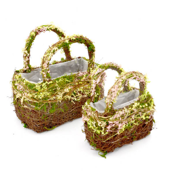 Set of 2 | Twig Basket for Bouquet Centerpiece Table Decor, Handmade Purse Basket - 9Inch