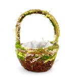 Set of 2 | Natural Twig Round Preserved Moss Planter Box with Handle, 12Inch