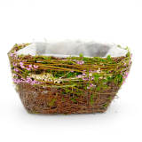 Set of 2 | Oval Preserved Natural Twig Centerpiece Planter Baskets With Moss & Dried Flower Decor, 10Inch