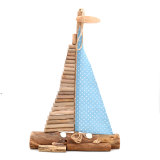 Handcrafted Nautical Driftwood Wooden Sail Boat with Sea Shells Decor, 20Inch