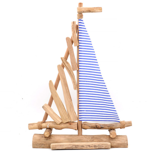Blue Wooden Sailboat - Wedding Centerpiece, Blue Striped Pacific Sailer, Boat decor, 23Inch