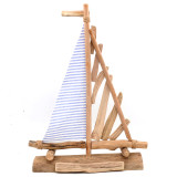 Blue Wooden Sailboat - Wedding Centerpiece, Blue Striped Pacific Sailer, Boat decor, 23Inch