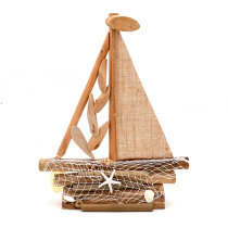 American Rural Style Retro Handicrafts Sailing Ship with Starfish Fishing Net, 17Inch
