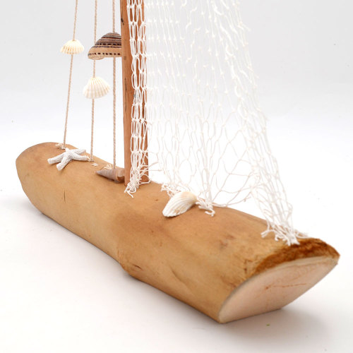 Wooden Sailboat with Seashells Fishing Net Decor, Beach Party Decorations 