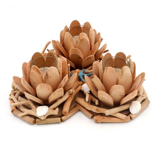 Heart Candle Holders, Wooden Lotus Tea Light Candle, Handmade for Room Decor