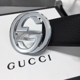 Gucci Men's Lychee Grain Plain Calf Leather Belt