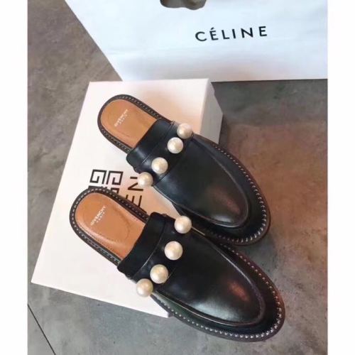 Givenchy Pearl Black Leather Loafer Mule Slide Shoes