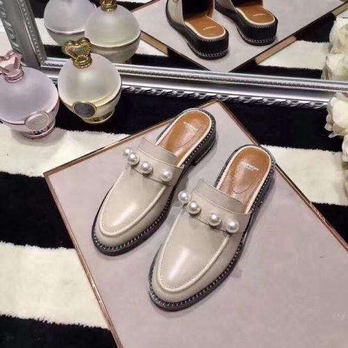 Givenchy Pearl Gray Leather Loafer Mule Slide Shoes