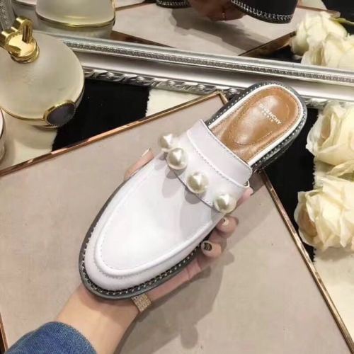 Givenchy Pearl White Leather Loafer Mule Slide Shoes