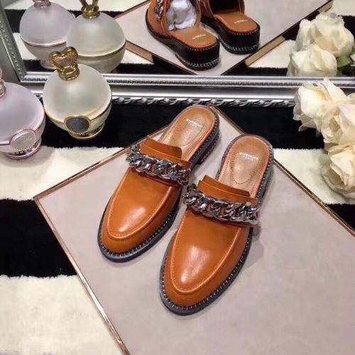 Givenchy Chain Strap brown Leather Loafer Mule Slide Shoes