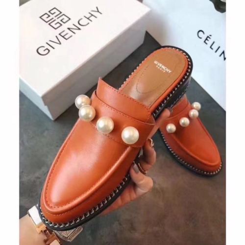 Givenchy Pearl Brown Leather Loafer Mule Slide Shoes