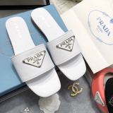 PRADA  Logos Wood Sandals Shoes White Suede