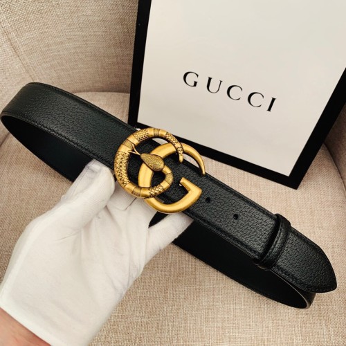 GUCCI snake pattern CC buckle pigskin pattern double-sided first layer belt