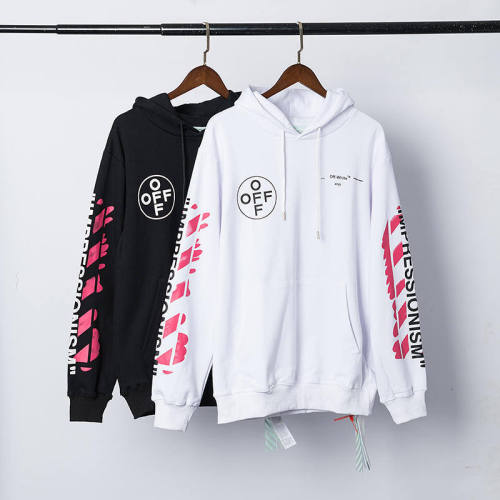 Off White New 99 Numbers Pink Graffiti Arrow Unisex Hip Hop Hoodie Sweatshirt