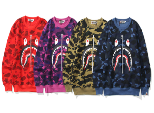 Bape Shark Fleece Crew Neck Pullover Sweatshirt Camo Zip Hip Hop Tops
