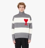 Ami Paris Unisex High Neck Sweater Wool Stripes Pullover Sweater