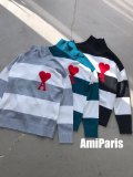 Ami Paris Unisex High Neck Sweater Wool Stripes Pullover Sweater