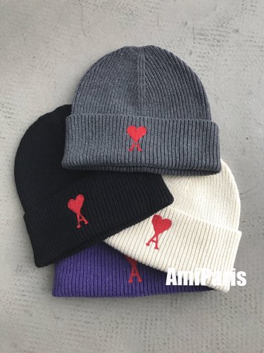 Ami Paris Women Men Winter Warm Knitted Wool Hat Unisex Ski Hat