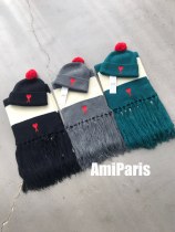 Ami Paris Unisex Winter Warm Knitted Wool Hat + Scarf