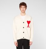 Ami Paris Unisex Warm Red Peach Heart Cardigan sSweater V Neck Wool Button Jacket