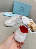 Prada Women's Shoes White Leather Sneakers Red Tailed