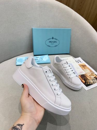Prada Women's Shoes White Leather Sneakers