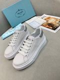 Prada Women's Shoes White Leather Sneakers Grey Tailed