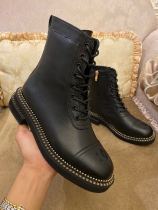 New CHANEL Black Leather Boots Shoes Smooth
