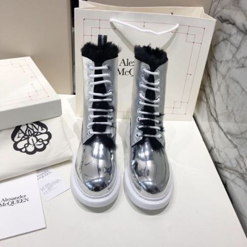Alexander McQUEEN Womens Leather Fashion Boots Duck Grey