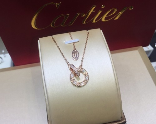 Cartier Double Ring Buckle Full Diamond Necklace
