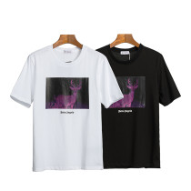 Unisex Palm Angels Cotton T-shirt Deer Print  Fashion Casual Short Sleeve T-shirt