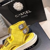 Chanel Women Leather Flops Slides Shoes Yellow