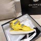 Chanel Women Leather Flops Slides Shoes Yellow