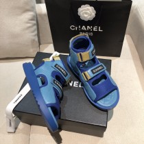 Chanel Leather Flops Slides Shoes Blue