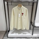 New Ami Paris Big Red Heart Three-dimensional Embroidered Oxford Solid Color Shirt